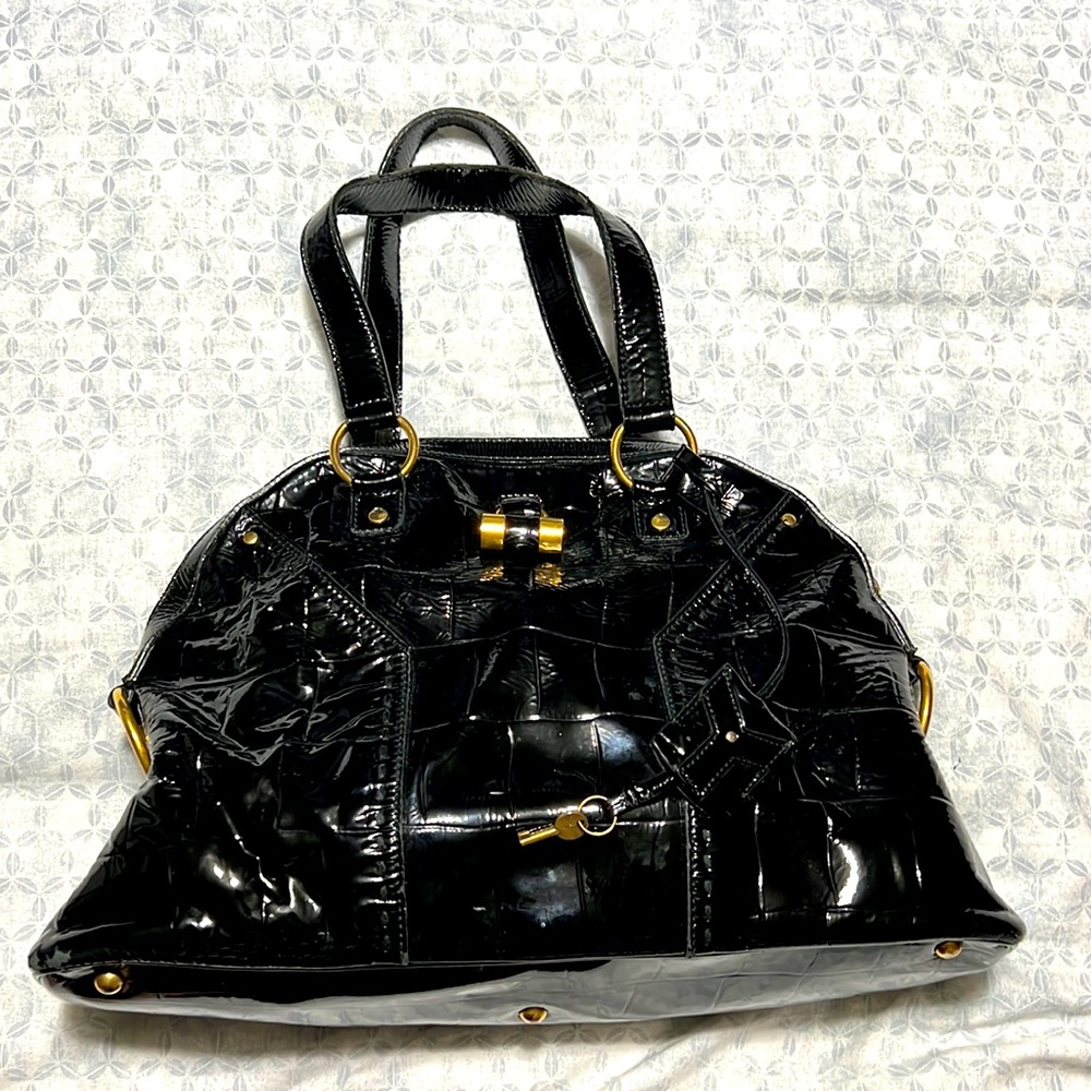 YSL Muse black croc embossed with gold details